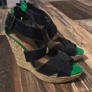 Cute green and blue wedges size 10